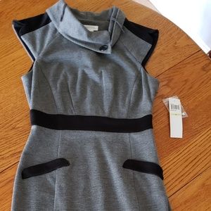 London Times Mid Calf Grey and Black Dress